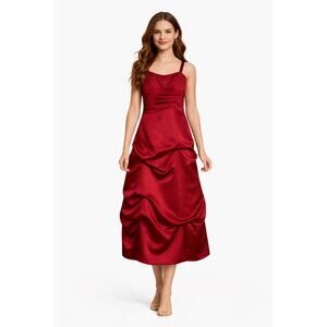 2000s David’s Bridal Junior Bridesmaid Dress Apple Red Satin NWT age 12